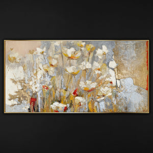 Acryl schilderij 'Lentegeur' – Handgeschilderde bloemen met gouden accenten met lijst