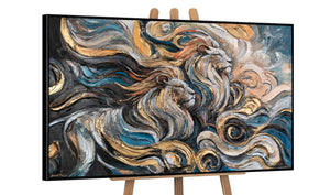 Acrylbild Löwe Schwarz-Gold – Leinwandbild auf Staffelei