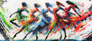 Handgeschilderd abstract acryl schilderij op canvas "Colorful Grace" 115x50cm