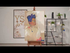 Aufgerollte Leinwand handgemalte Acrylmalerei Detailansicht