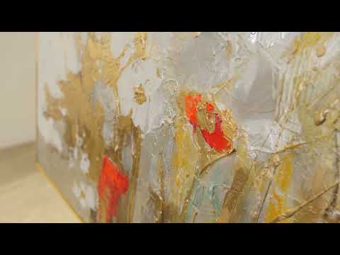 Acryl schilderij 'Lentegeur' – Handgeschilderde bloemen met gouden accenten met lijst