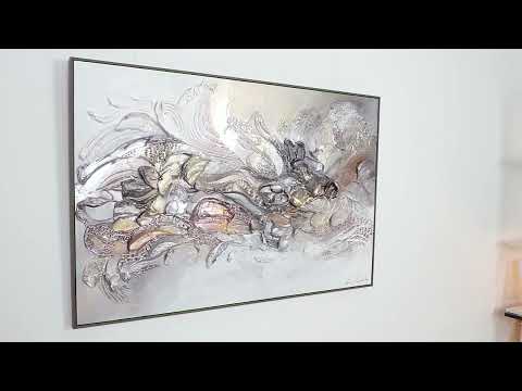 Abstract schilderij met bladgoud en lijst – Handgeschilderd structuurschilderij voor woonkamer