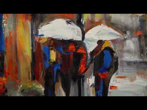 Handgeschilderd canvas schilderij met stedelijke scène – „Stedelijke Sfeer”