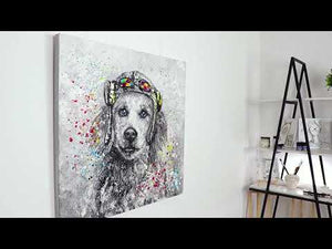 Moderne wanddecoratie "Pilot" - Handgeschilderd honden schilderij met Acryl op Canvas