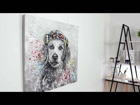 Moderne wanddecoratie "Pilot" - Handgeschilderd honden schilderij met Acryl op Canvas
