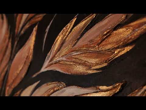 Handgemaltes Leinwandbild "Goldene Blätter" – goldene Blätter auf schwarzem Hintergrund, moderne Wanddekoration