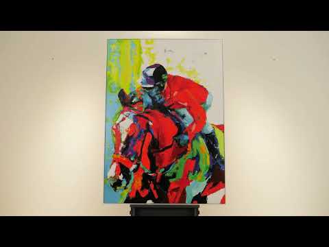 Moderne acrylverfschilderijen: handgeschilderde ruiter en paard "Vlucht van de ruiterkunst"