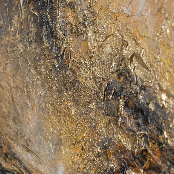 Detail des Gemäldes „Goldener Strom" – dichte Reliefschichten in Gold, Bronze und Silber