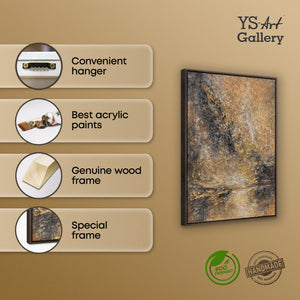 Infografik Gemälde „Goldener Strom" – Maße 50x70 cm, grauer Rahmen, Acryl auf Leinwand