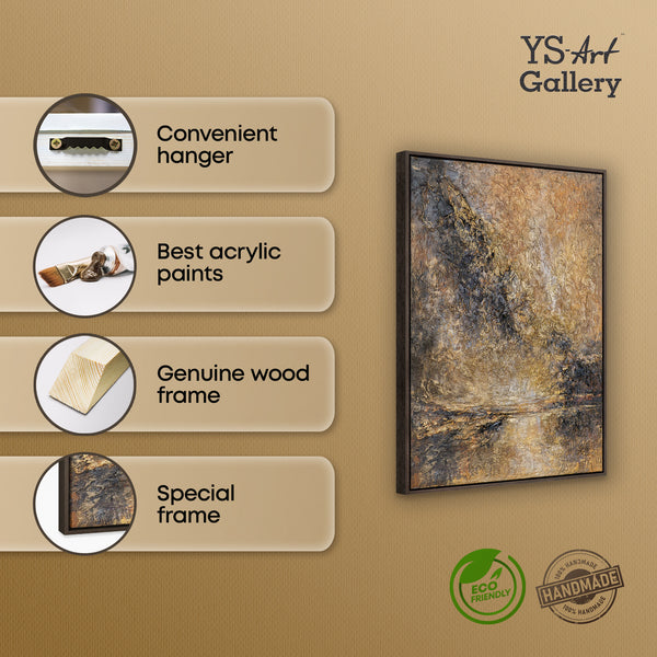 Infografik Gemälde „Goldener Strom" – Maße 50x70 cm, grauer Rahmen, Acryl auf Leinwand