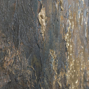 Handgemaltes Querformat Wandbild „Kristallwasser" – abstrakte Komposition in Gold, Anthrazit und Beige, 50x70 cm