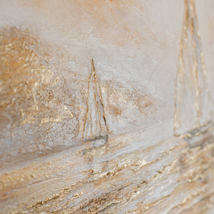 Weiße Segel auf goldenem Meer – zwei Segelboote als handgemaltes Unikat in Acryl 