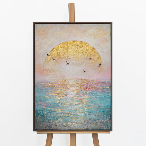 „Goldene Sonne" – Meeresgemälde das Sehnsucht und Stille in einem Bild vereint 