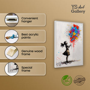 Gemälde 50x70 cm mit weißem Rahmen – handgemalt im Pop Street Art Stil, aufhängfertig, Lieferung