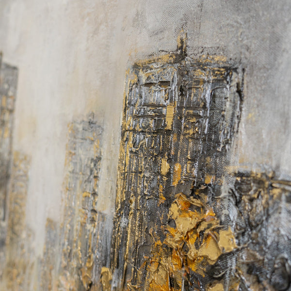 Querformat Wandbild das eine ganze Stadt als Horizont an die Wand bringt – Gold und Schwarz