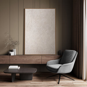 Moderne wanddecoratie neutraal – Abstract schilderij Beige „Het Fluisteren van de Tijd”