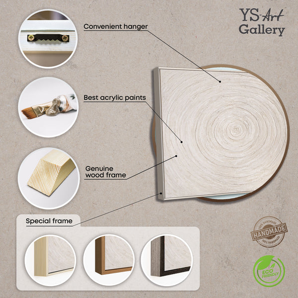 Minimalistische wanddecoratie – Acrylverfschilderij met textuur in beige met lijst "Echoes of Time"