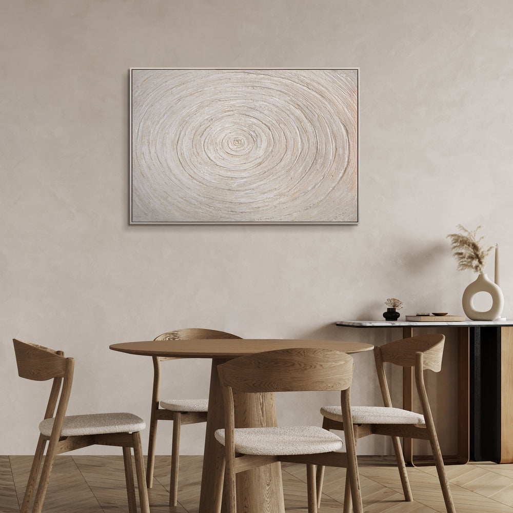 Minimalistische wanddecoratie – Acrylverfschilderij met textuur in beige met lijst "Echoes of Time"