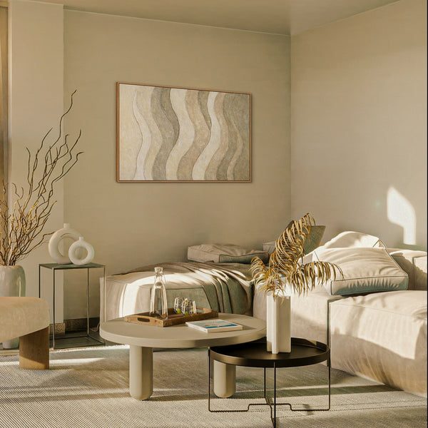 Handgeschilderde natuurlijke tinten – Moderne ingelijste canvas schilderijen “Schaduw en Zand”