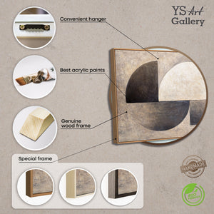 Handgeschilderde ingelijste schilderijen – Moderne beige wanddecoratie “Duet van halve cirkels”