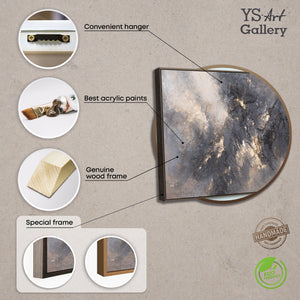 Modern acrylschilderij in grijs en goud met lijst – Abstracte wanddecoratie “Sky Glow”