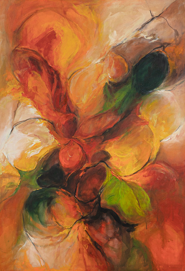 Handgemaltes Acrylbild mit Rahmen „Herbsttanz“ – Abstrakte Kunst in warmen Farbtönen