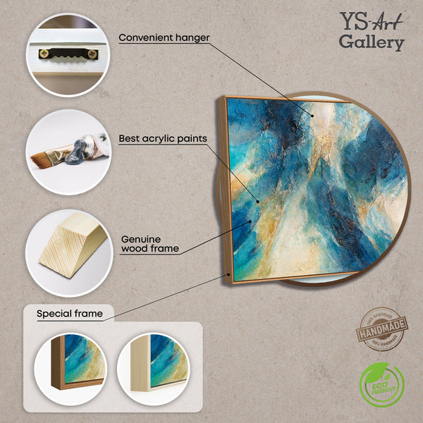 Handgeschilderd schilderij in oceaankleuren – Expressief acrylkunstwerk met lijst "Glinstering van de golven"