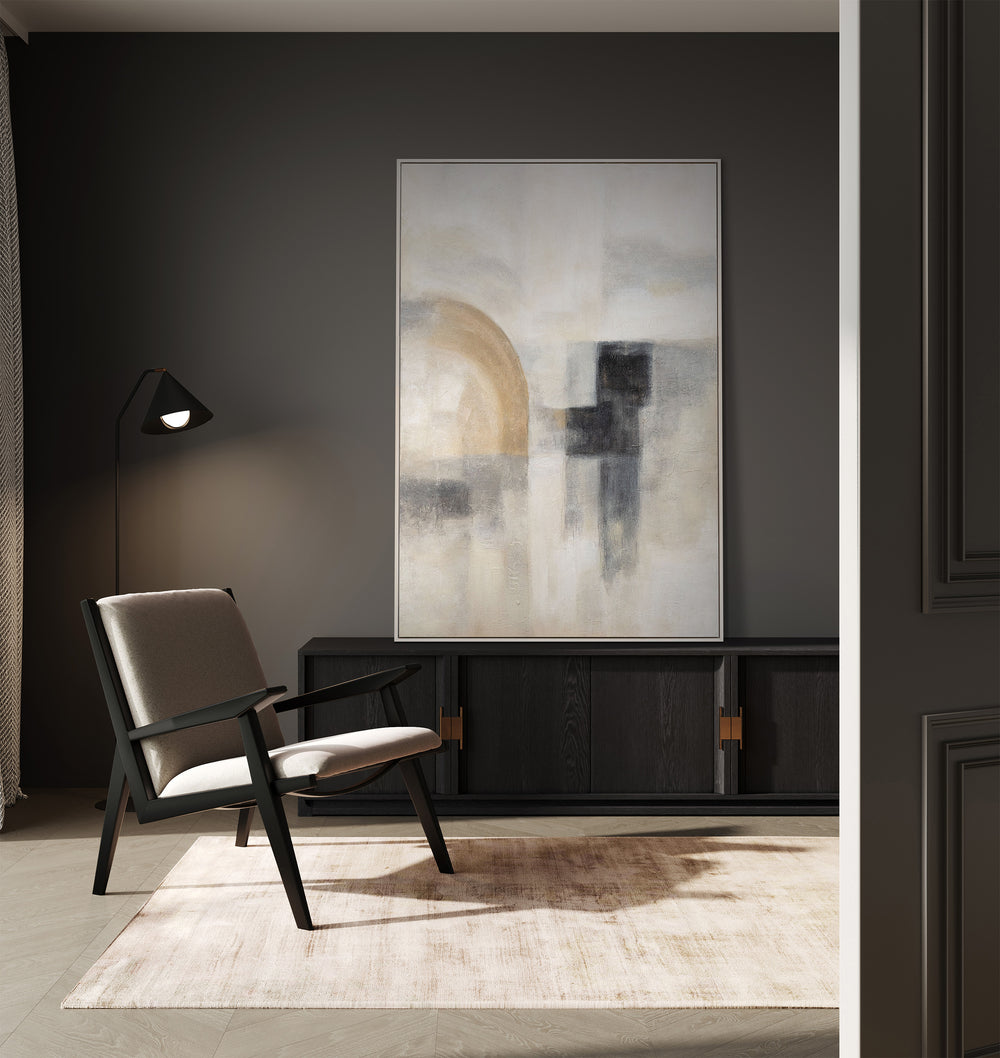 Handgeschilderde muurschildering "Ghostly Light" – Gestructureerd modern schilderij met lijst