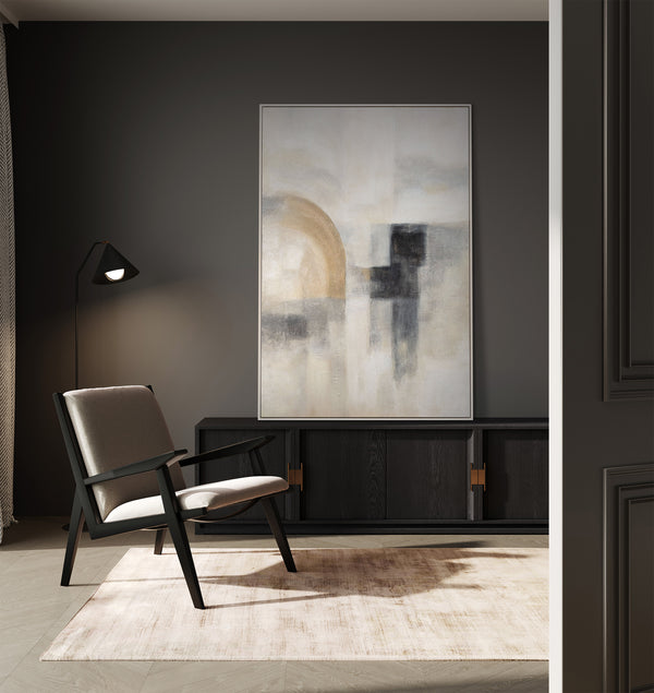 Handgeschilderde muurschildering "Ghostly Light" – Gestructureerd modern schilderij met lijst