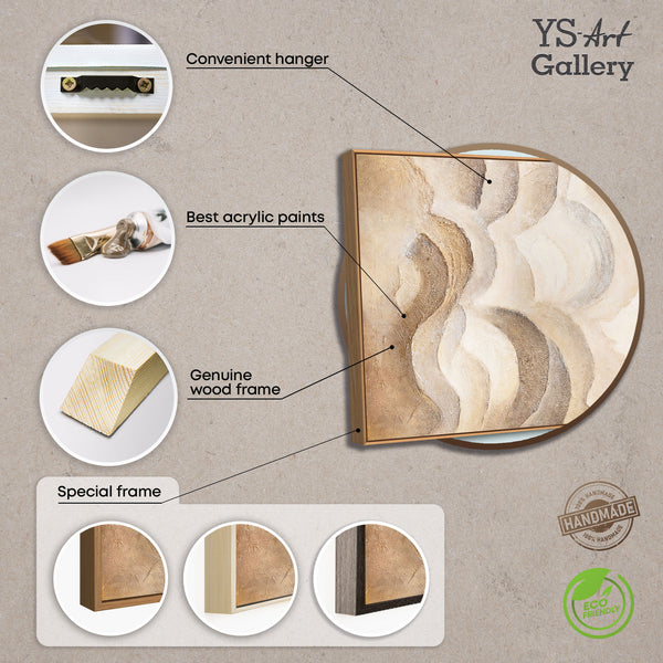 Moderne schilderkunst in natuurlijke tinten – Handgeschilderd, ingelijst wandkunstwerk "Horizon Layers"