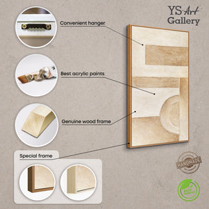 Handgeschilderd abstract acrylschilderij in beige met lijst – Moderne wanddecoratie “Ruimte der Vormen”