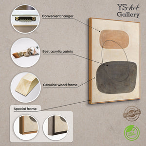 Modern schilderij in beige en grijs met lijst – Abstracte kunst “Balans van contrasten”