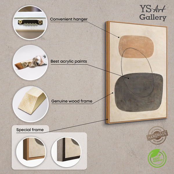 Modern schilderij in beige en grijs met lijst – Abstracte kunst “Balans van contrasten”