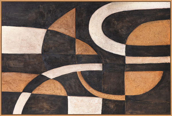 Abstracte geometrische vormen geschilderd met acrylverf en lijst – Handgeschilderd wandkunstwerk “Harmonie van Curven”