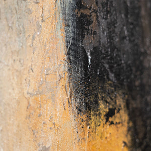 Abstract schilderij met lijst - Moderne wanddecoratie in beige, blauw en goud "Lichtovergangen"