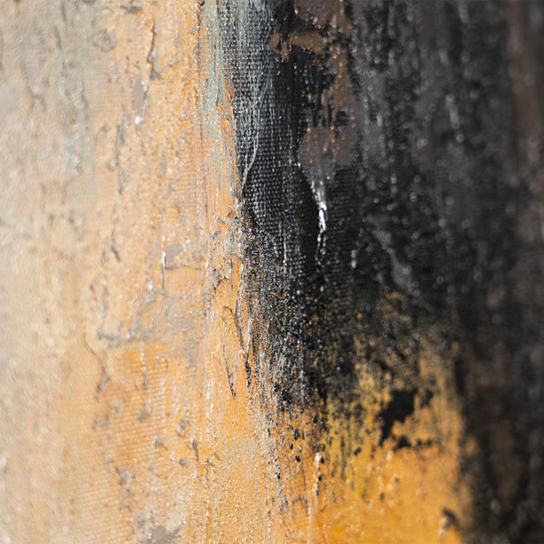 Abstract schilderij met lijst - Moderne wanddecoratie in beige, blauw en goud "Lichtovergangen"