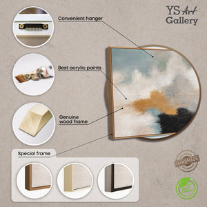 Abstract schilderij met lijst - Moderne wanddecoratie in beige, blauw en goud "Lichtovergangen"