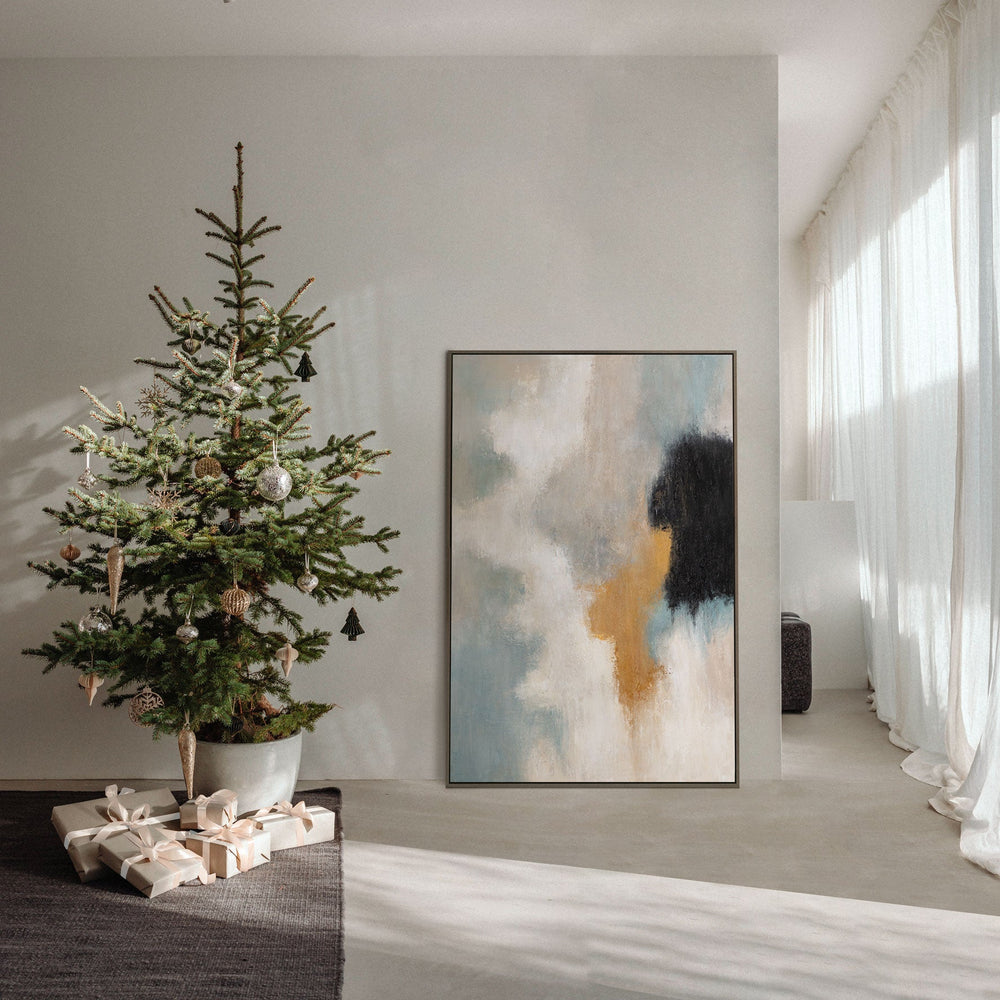 Acrylbild mit Rahmen „Lichtübergänge“ – Abstrakte Wandkunst in Blau und Gold