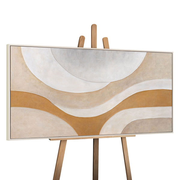 Handgeschilderd Acryl schilderij "Wärmestrom" – Wanddecoratie voor de woonkamer in Beige & Goud