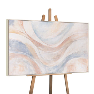 Abstract schilderij „Windlijnen“ – Moderne wandkunst in Beige, Blauw & Roze