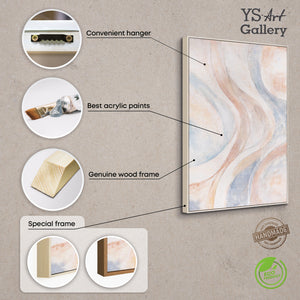 Abstract schilderij op canvas, beige en blauw – ingelijst schilderij met textuur "Windlijnen"