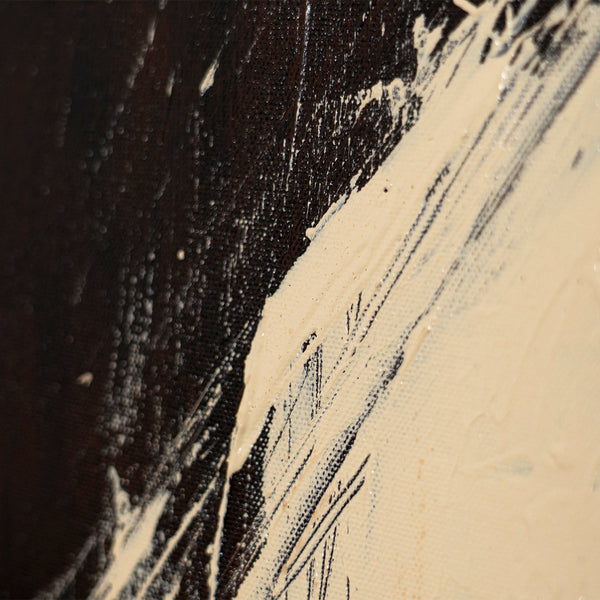Abstraktes Leinwandbild mit kontrastreichem Pinselstrich in Schwarz und Creme