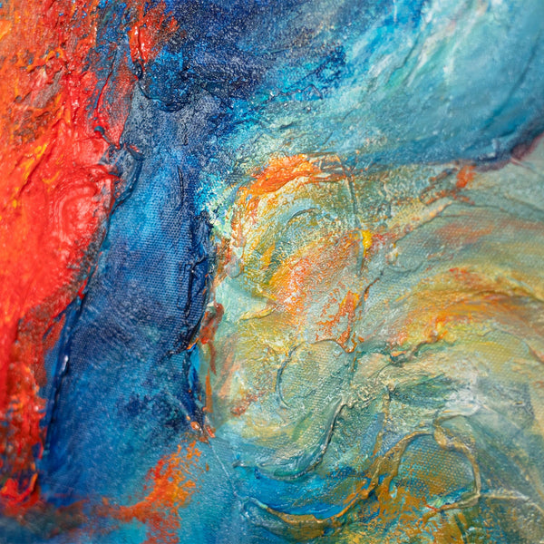 Abstrakte Leinwandkunst mit lebendiger Farbstruktur in Blau