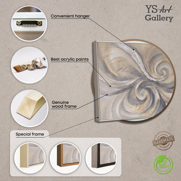 Abstraktes Leinwandbild mit sanftem Wirbelmuster in Beige