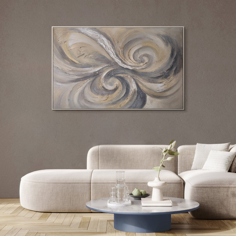 Modern abstract acrylschilderij in beigegrijs – wanddecoratie met textuur "Zand en Wolken"