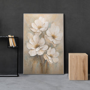 Handgemaltes Blumenbild für Arztpraxis in Weiß und Beige