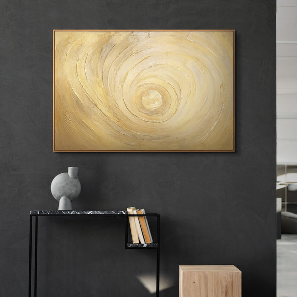 Handgemaltes abstraktes Gemälde mit Goldstruktur – Moderne Acrylbild mit Rahmen „Kreise der Zeit“