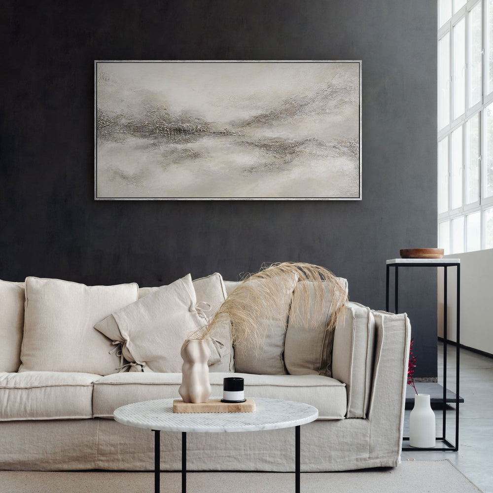 Gemälde Handgemalt mit Rahmen „Nebulöse Ferne“ – Moderne Abstrakte Kunst