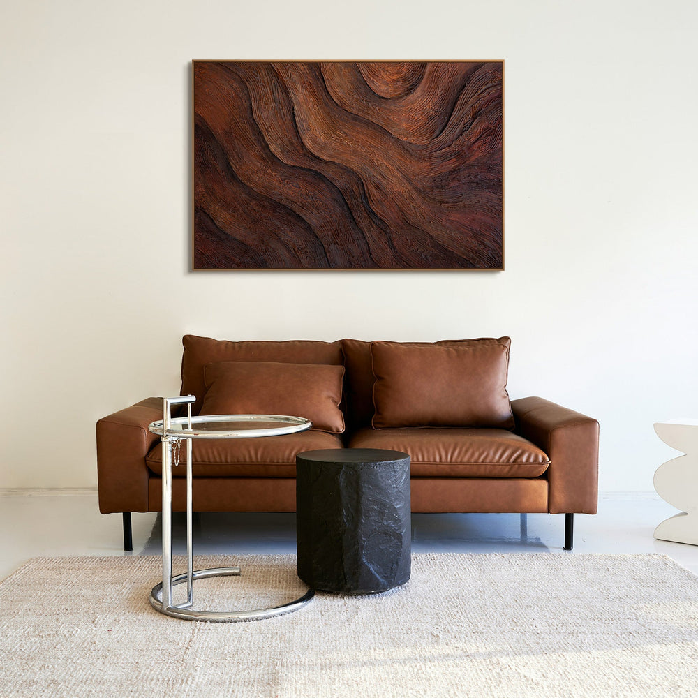 Abstraktes Leinwandbild in Holzoptik mit warmen Brauntönen