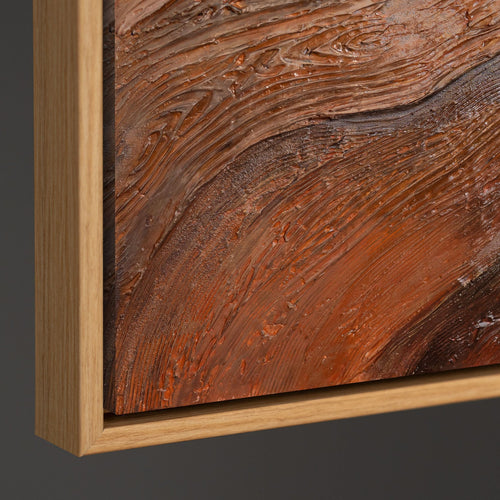 Abstract Modern Schilderij In Lijst – Handgeschilderd Canvas Met Warme Houtstructuur